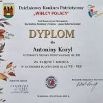 Dyplom za zajęcie I miejsca w konkursie "Wielcy Polacy".