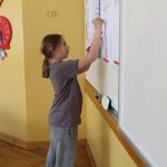 uczennica przy tablicy podczas pracy warsztatowej w klasie